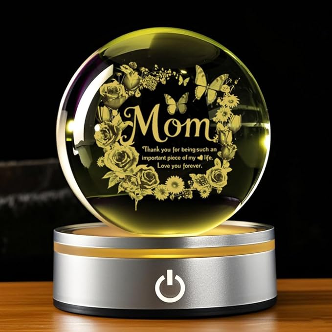 Mom 3D Crystal Ball Gifts for Mum Birthday Gift from Son, Daughter - Fun Christmas, Mothers Day, Retirement Gift Dutterfly Decorations for Mom 80MM
