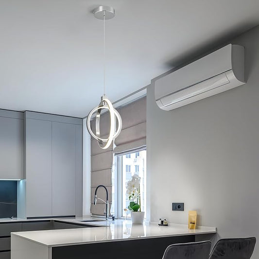 Modern LED Chandelier Chrome Ring Pendant Light Fixtures 4000K Dimmable Height Adjustable Pendant Lighting for Dining Room Kitchen Island Bedroom Living Room Foyer(1-Pack)…