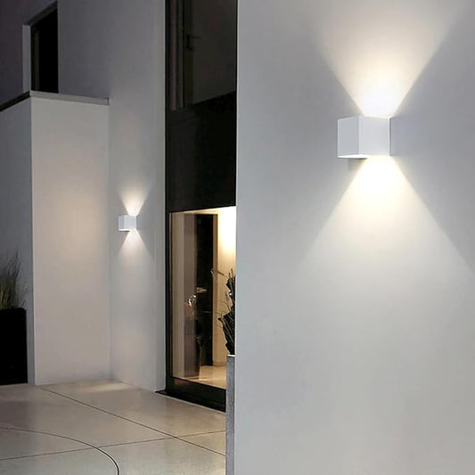 2 PCS 12W Outdoor Sconces Wall Lights LED Exterior/Interior Up and Down Lights IP65 Waterproof Modern Outdoor Lighting Fixtures Square Aluminum Exterior Wall Mount Light White 4000K Natural Lights