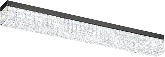 ykolupty L48 Rectangle Ceiling Chandelier Rectangular Crystal Flush Mount Light Modern K9 Crystal Chandeliers Light Fixture for Living Room Dining Room Bedroom Black