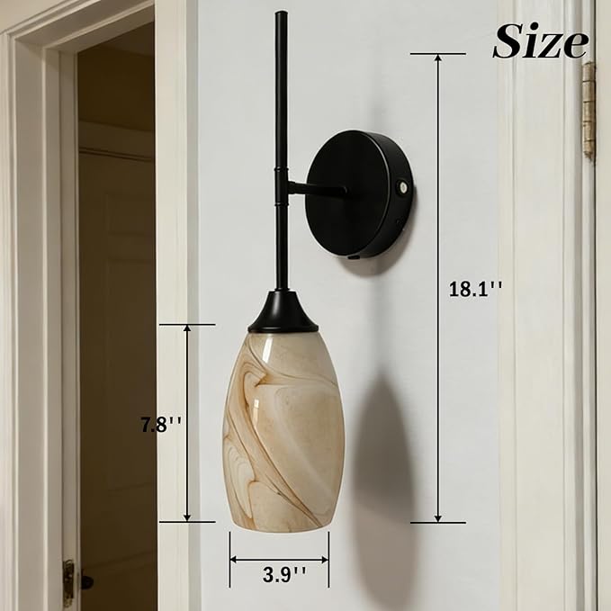 Vintage Battery Operated Wall Sconces Hand-Blown Glass , Rustic Touch & Remote Control Wall Lights Set of 2, Rechargeable 8000mAh, 3 Temperatures, Dimmable, Wireless Sconce for Bedroom Living Room