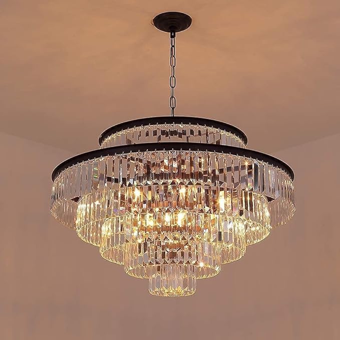 6-Tier Large Gold Crystal Chandeliers 31" Modern Luxury Chandeliers for Staircase K9 Crystal High Ceiling Chandelier 17-Light Round Hanging Pendant Light Fixture for Living Room Entryway Foyer