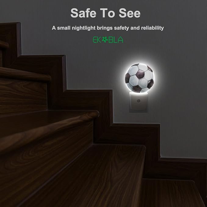 EKOBLA Soccer Ball Plug-in Night Light, Black & White Sports Design LED Nightlight with Dusk to Dawn Sensor for Boys Room, Man Cave, Bedroom & Bathroom