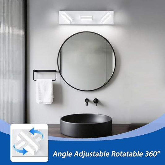 IZORRO LED Modern Bathroom Lights Fixtures(3-Light,Dimmable,360°Rotate),Matte White Acrylic Wall Lighting,Vanity Lights for Bathroom Over Mirror - 6000k 16In (No Assembly Required)