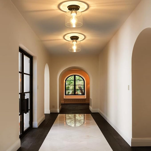 Semi Flush Mount Ceiling Light, Modern Kitchen Lighting Fixtures Ceiling, Rustic Ceiling Light Fixtures, Ceiling Lights with Glass Shade for Hallway Foyer Entryway Bedroom