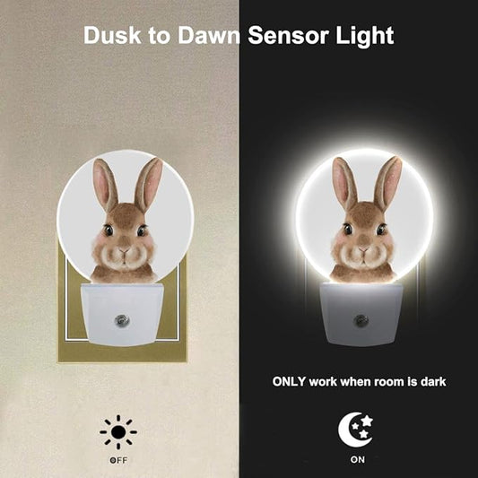 EKOBLA Easter Bunny Plug-in Night Light, Cute Cartoon Rabbit LED Nightlight for Easter Decor, Bedroom, Bathroom, Living Room & Kitchen