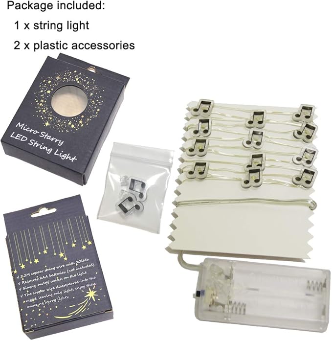 GUOCHENG 6.56ft 20 LED Music Note String Lights, Battery Operated Warm White Music Decorative Fairy Lights, Musical DIY Gift for Music Lover(4Colors)