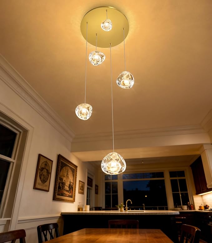 HAIXIANG Modern LED Chandeliers for Dining Room Kitchen Pendant Lights Lighting for Island Dimmable Fixtures Bubble Crystal Floating Chandelier LED Lights Antique Gold