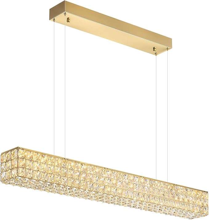 ykolupty Rectangle Crystal Chandelier Modern Gold Crystal Chandelier Rectangular Pendant Lighting Fixture for Dining Room Kitchen Island Bedroom (L 40")