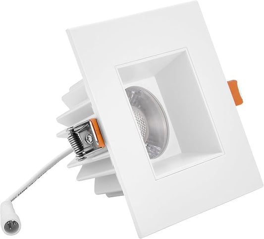 Maxxima 4 in. Low Kelvin Ultra-Thin Square Recessed Anti-Glare LED Downlight, Canless IC Rated, 1200 Lumens, 5 Color Temperature Selectable 2200K/2400K/2700K/3000K/3500K, Dimmable, J-Box Included