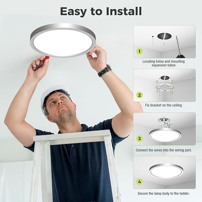 2Pack LED Flush Mount Ceiling Light Fixture Brushed Nickel, 12Inch 24W, Dimmable&3000K-6500K Adjustable Low Profile Ceiling Lights, 3200LM Modern Lamp for Kitchen, Bedroom, Porch, Hallway