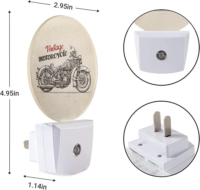 EKOBLA Motorcycle Plug-in Night Light, Vintage Travel Bike LED Nightlight with Dusk to Dawn Sensor for Home