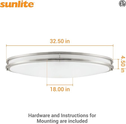Sunlite 32" Oval Double Band Trim Flush Mount Light Fixture, 35 Watts, 3000 Lumens, Color Selectable 30K/40K/50K, Dimmable, ETL Listed, Brushed Nickel, for Residential & Office Use