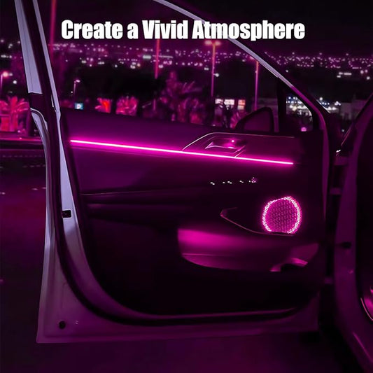 EL Wire Interior Car LED Strip Lights, 16.5FT USB Neon Glowing Strobing Electroluminescent Wire Strip with 6mm Sewing Edge, Ambient Lighting Kits for Car Home Decorations (Pink)
