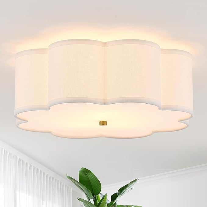 Modern Drum Semi Flush Mount Ceiling Light 17.71" Modern 3-Lights Gold Drum Ceiling Lighting Fixture Vintage Linen Ceiling Lamp for Laundry Room, Kitchen, Basement, Bedroom