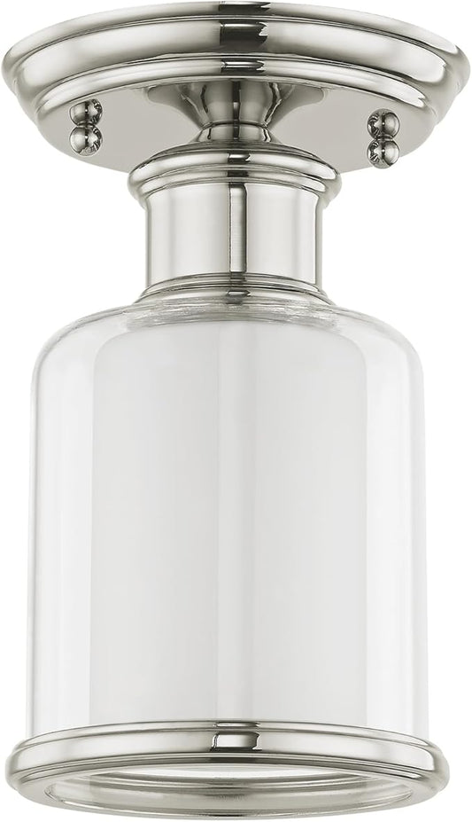 Livex Lighting 40200-35 Restoration One Light Ceiling Mount from Middlebush Collection in Polished Nickel Finish