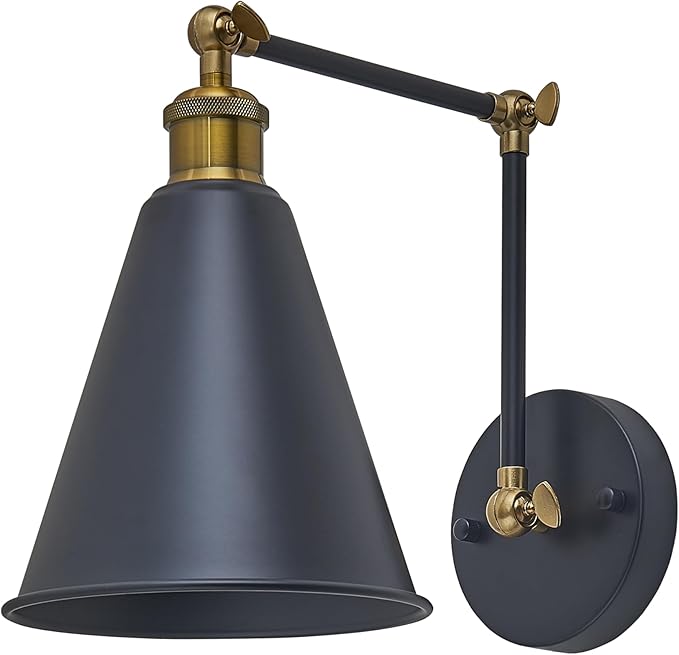 Farmhouse Swing Arm Wall Sconces Lighting 7 inch, Industrial Wall Sconce with Adjustable Arm, Metal Shade, Modern Classic Wall Lamp for Bedside Reading, Living Room, Kitchen