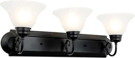Design House 589796 Millbridge Vanity Light Dimmable with Frosted Glass for Above Bathroom Mirror, Matte Black, 3-Light