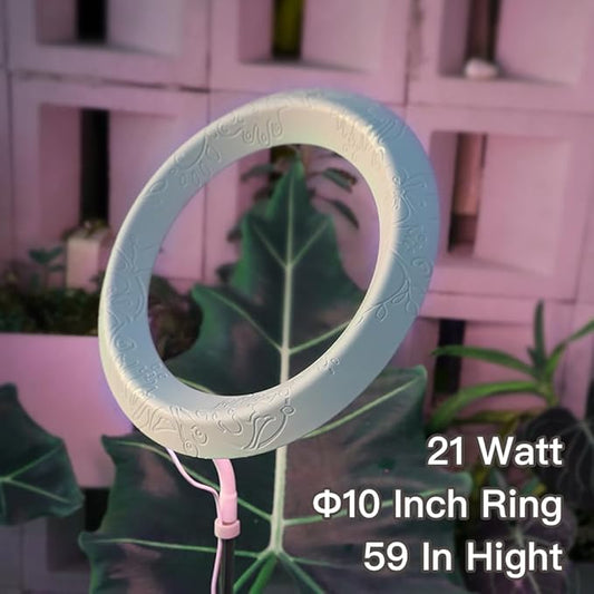 Qux 10” Halo Pro Grow Light,Full Spectrum LED Freestanting Plant Grow Lamp for Indoor Larger Plants with 3 Kind of Light Colors switchover & 10-Level Dimmable,Auto On Off Timing 4/8/12Hrs (Relief)