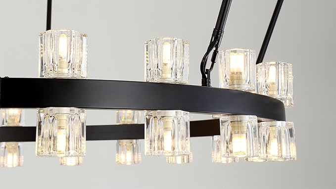 60 Inch Black Wagon Wheel Chandelier with Crystal Shade, 2 Tier 100 Lights, Modern Farmhouse Style, Ideal for Dining Room, Kitchen, Entryways