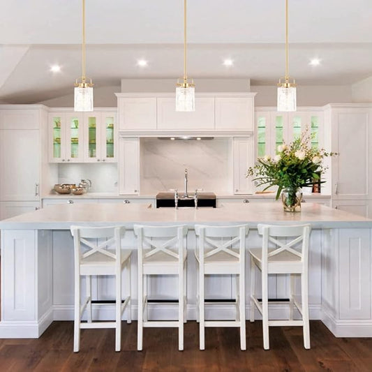 ALICE HOUSE 3 Pack Mini Modern Pendant Lights for Kitchen Island, Brushed Brass Glass Hanging Lamp, Contemporary Coastal Pendant Lighting for Dining Room, ETL Listed, AL2218-P3