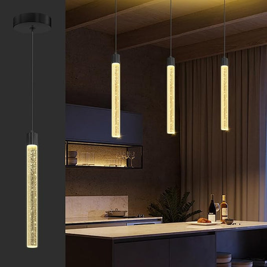 Modern Mini Crystal Pendant Light for Kitchen Island Dimmable LED Adjustable Crystal Column Chandelier Lighting Hanging Pendant Lighting 1 Light Black