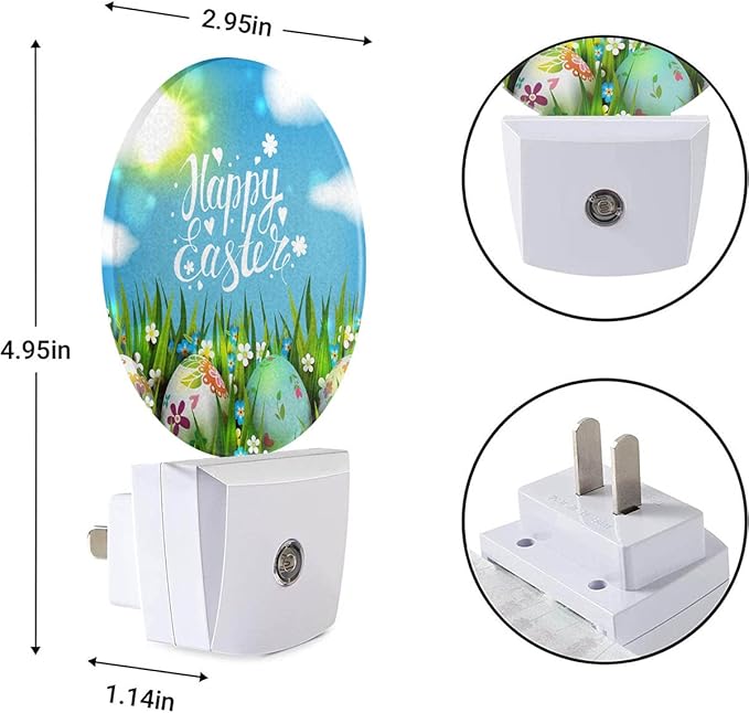 EKOBLA Easter Plug-in Night Light, Colorful Egg on Green Grass LED Nightlight with Auto Sensor for All Ages