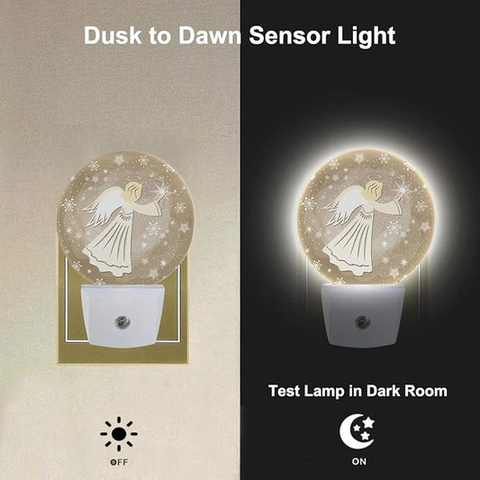 Angel Night Lights Plug into Wall White Angel Wings Cute Plug-in Nightlight Auto on/Off Dim Light Wall Light Sleep Friendly for Boys Girls Room Decor & Holiday Gifts
