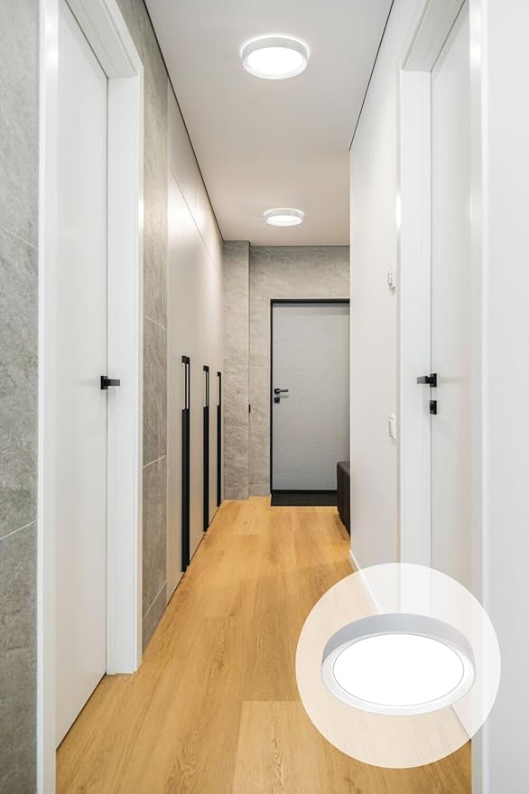 Juno 17 Inch Round LED Flush Mount Ceiling Light, Solana Series Low Profile Modern Ceiling Light Fixture, 5-in-1 Switchable White Color Temperature, Dimmable, Matte White