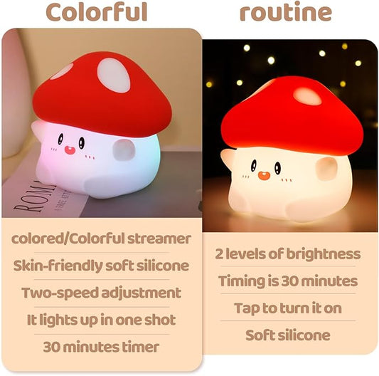 Rytinazzz Mushroom Night Light, Color Changing & 50-Hour Battery, Squishy Lamp with Pat Control for Kids Room Decor, USB Rechargeable, Mothers Day Gifts