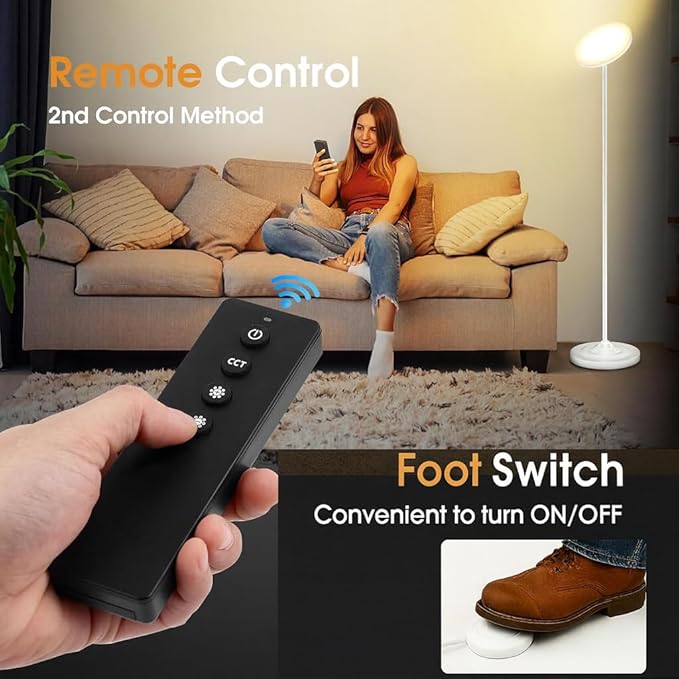 hanaking 30W/2600LM Bright Floor Lamp with Remote Control, RGB Color Changing Torchiere Floor Lamp, Stepless Adjust Color Temperatures and Brightness for Bedroom and Play Room