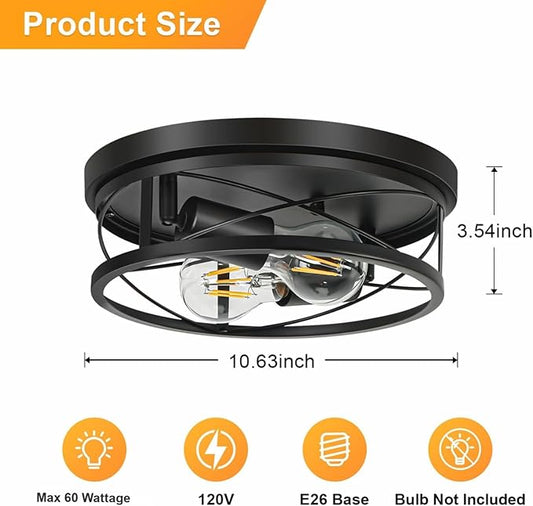 Farmhouse Lights,Black Industrial Flush Mount Ceiling Light, Ceiling Lamp Farmhouse Lighting Fixture for Hallway, Bedroom, Kitchen, Entrance, 2-Light