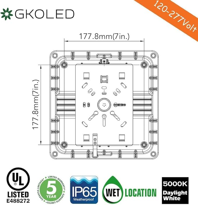 GKOLED 40W LED Square Canopy Light Replaces 175W PSMH with 5450lumens, 5000K and Dark Bronze Finish, UL Listed, 5-Year Limited Warranty Ideal for Indoor and Outdoor Applications