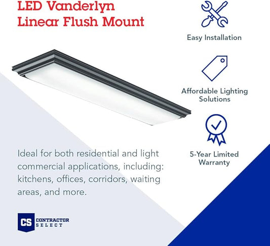 Lithonia Lighting Vanderlyn 4 Foot LED Kitchen Light Fixture, Linear Flush Mount Ceiling Light Fixture, 4000K Cool White, 3700 Lumens, 120 Volts, 35 Watts, Damp Listed, Bronze (FMFL 30840 VANL BZ)