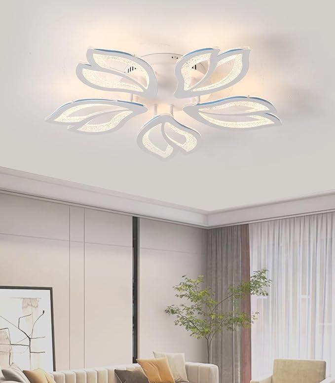 Modern LED Ceiling Light 23.6in with Remote Control 5-Leaf Ceiling Lamp for Bedroom Living Room Dining Room Office Kitchen Nursery School