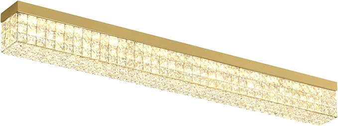 ykolupty L48 Rectangular Chandelier Flush Mount Rectangle Chandelier Modern K9 Crystal Chandeliers Light Fixture for Dining Room Bedroom Bar Gold Crystal Ceiling Lights
