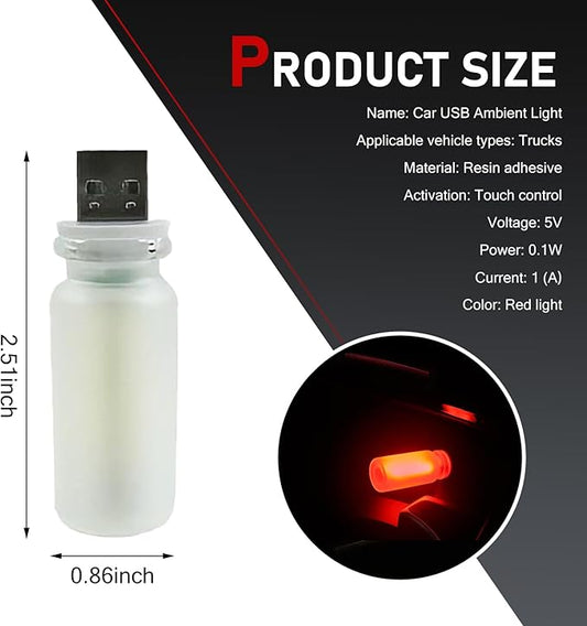 Car USB Atmosphere Lamp, 5V Touch Control Frosted Retro Bottle Interior Ambient Lights, Portable Plug-in LED Bulb Night Lights, Universal Decoration Lamps for Cars, Bedrooms (Red)