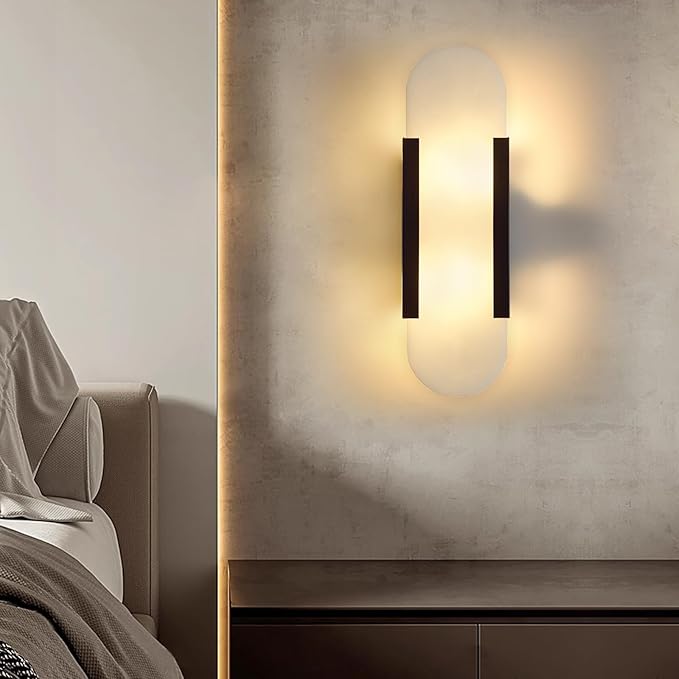 13.8in Alabaster Wall Sconces,Natural Marble Wall Lighting,Alabaster Wall Lamp for Bedroom Stairs, Living Room, Vanity, Hallway Bedside(Bulb Included)