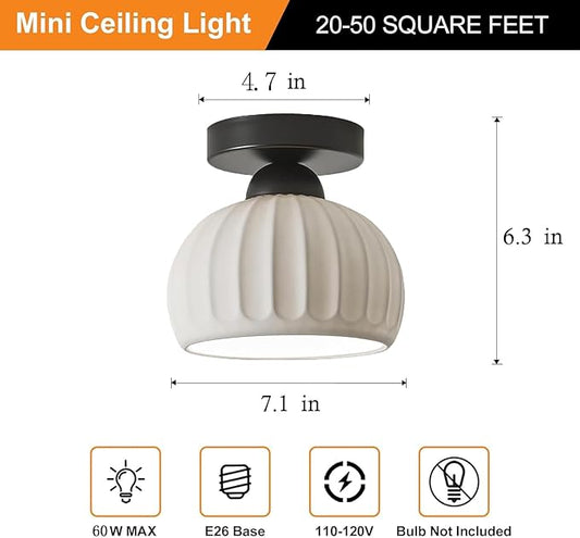 Semi Flush Mount Ceramic Ceiling Light,Easy to Install Hallway Farmhouse Light,Small Ceiling Light for Bedroom,Dining Room,Kitchen,Entryway Porch Foyer,with E26 Base