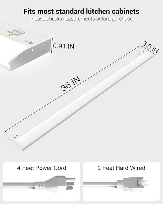 36 Inch LED Under Cabinet Light, Plug in Kitchen Lighting, 3CCT Selectable (3000K/4000K/5000K), CRI94 High Color Accuracy, Linkable, Slim Design, Matte White