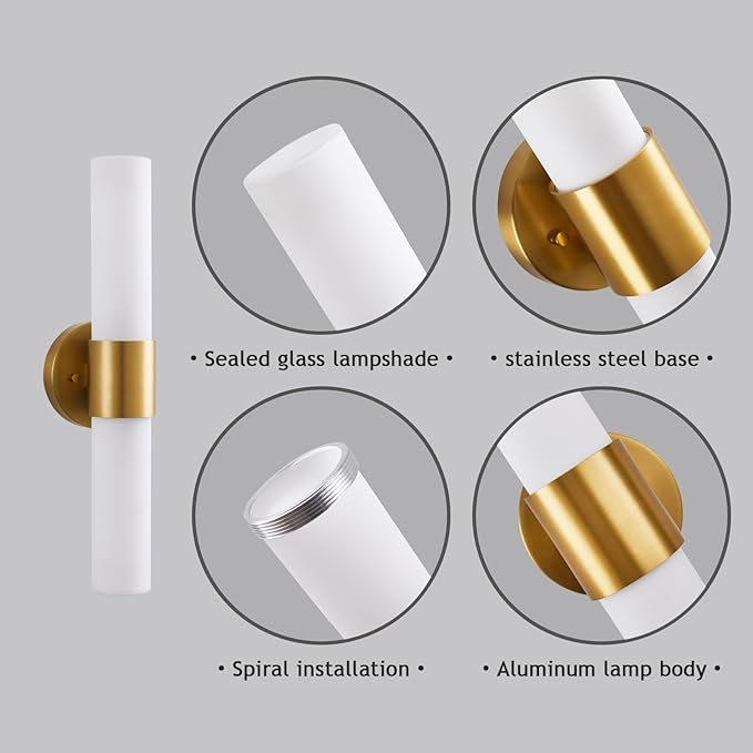 18" Modern Wall Sconce with Frosted Glass Shades, for Bathroom Mirror Bedroom Living Room Hallway, Gold Finish