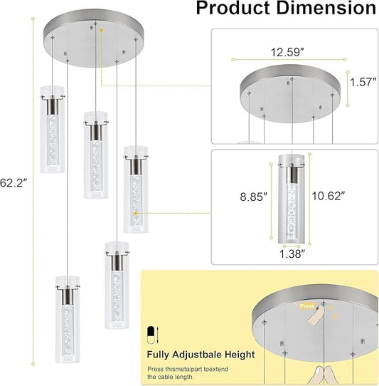 Pendant Lights Kitchen Island Brushed Nickel, 3000K-6000K Dimmable LED Pendant Light Fixtures with Remote, Modern Kitchen Pendant Lighting Over Island for Dining Room & Bar Counter