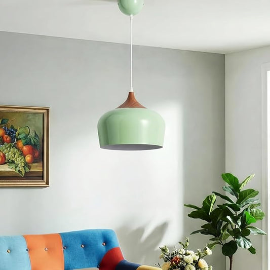 Modern Pendant Light Fxtures Kitchen, Hanging Light Fixtures Ceiling Mount, Wood Metal Shade Pendant Lamp for Dining Room, Bedroom, Living Room, Bathroom, Entryway, Small Chandelier, Pastel Green