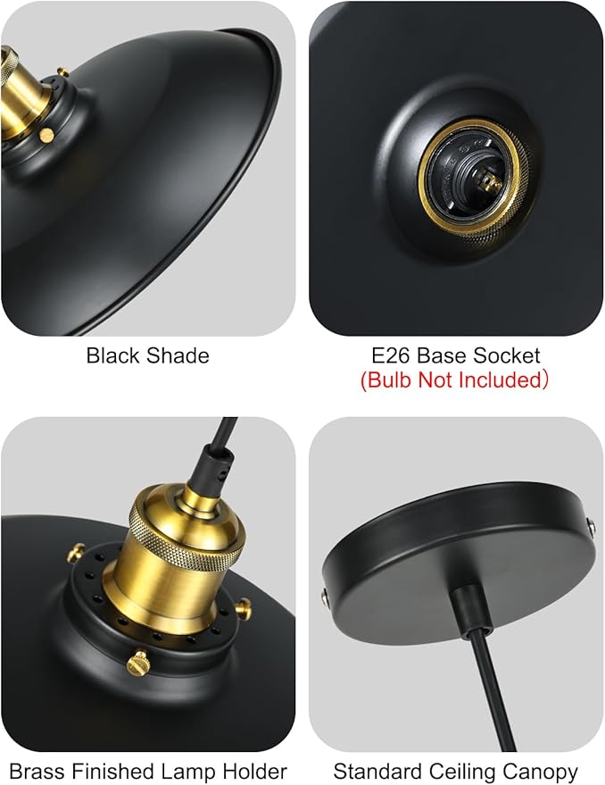 1 Pack Black Farmhouse Pendant Light, Industrial Ceiling Lights Fixture for Restaurant Island Hallway Dining Room