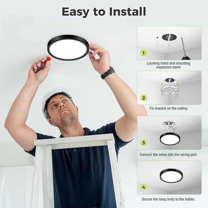 hepside LED Flush Mount Ceiling Light Fixture, 7Inch 15W, Dimmable&3000K/3500K/4000K/5000K/6500K Adjustable Low Profile Ceiling Lights, 1500LM Round Lamp for Bathroom, Closet, Kitchen, Hallway, Black
