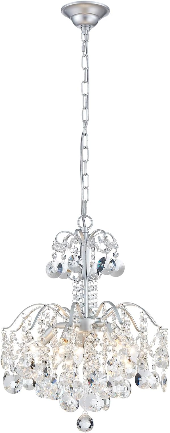 WUZUPS 5-Light Crystal Chandelier Pendant Ceiling Light Modern Lighting Fixture for Bedroom Hallway Bar Kitchen Bathroom, H 20.3" W17.1, E12 Base, Silver