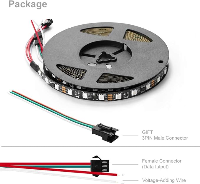 BTF-LIGHTING WS2811 DC24V 48FT Addressable RGB LED Strip 900LEDs 150Pixels Dream Color Black PCB IP30 Non-Waterproof Works with Arduino/Respberry/etc Prevent Voltage Droping(No Adapter or Controller)