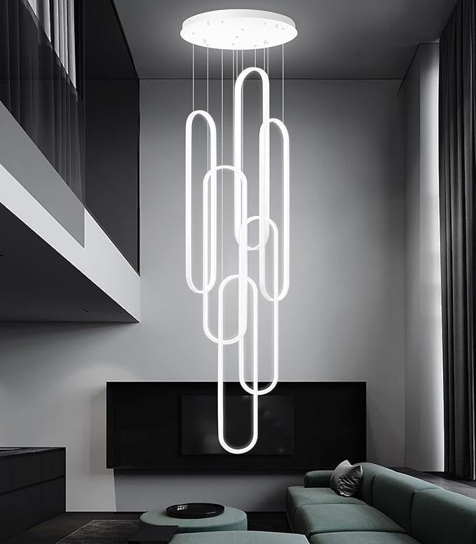 Modern Chandelier LED Dimmable Light for Staircase Enterway Ceiling Chandeliers with Remote Control for Villa Foyer White