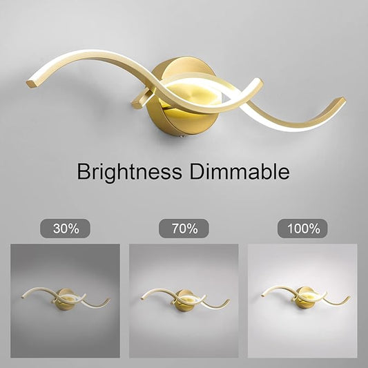 EDISLIVE Modern Wave LED Vanity Light Dimmable Modern Led Vanity Light Fixtures Linear Wall Sconce with Acrylic Strip Shade,24 in LED Vanity Lights for Bathroom Bedroom Makeup Living Room,Gold