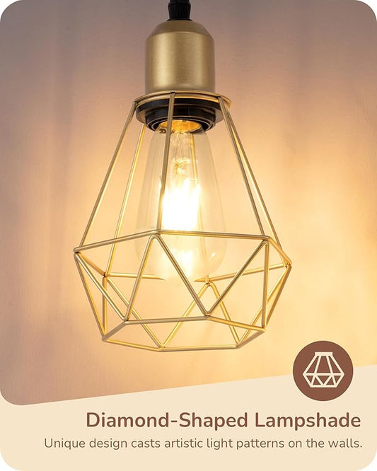 EDISHINE 70'' Dimmable Industrial Floor Lamp, Farmhouse Standing Lamps Diamond-Shaped Lampshade, 3 LED Edison Bulbs Included, Modern Rustic Floor Lamps for Living Room, Bedroom, Office, Gold